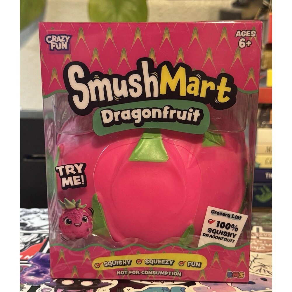 SmushMart Dragonfruit Squishy Tactile Squeeze Toy, Pink/Green